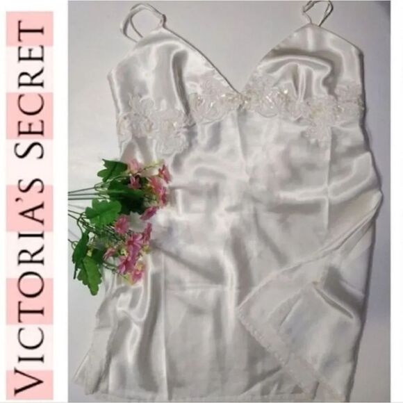 Victoria's Secret 1999 White Satin Pearl Sequin Applique Short Bridal Slip Small - Picture 3 of 17